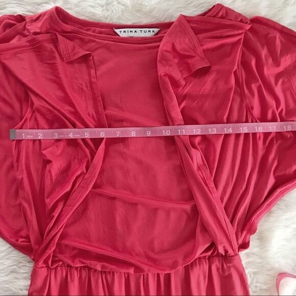 TRINA TURK Jersey Knit Sheath Dress Stretch Short Sleeve Blouson Coral Small New - Picture 12 of 16